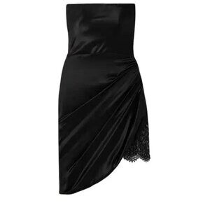 Saint Laurent, Strapless draped lace-trimmed silk-satin  | Size: FR 34 (US: 0/2)